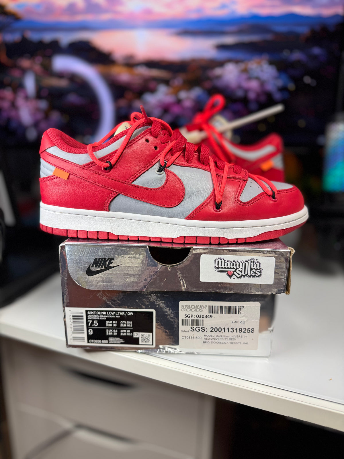 "University Red" Off White Nike Dunk Low