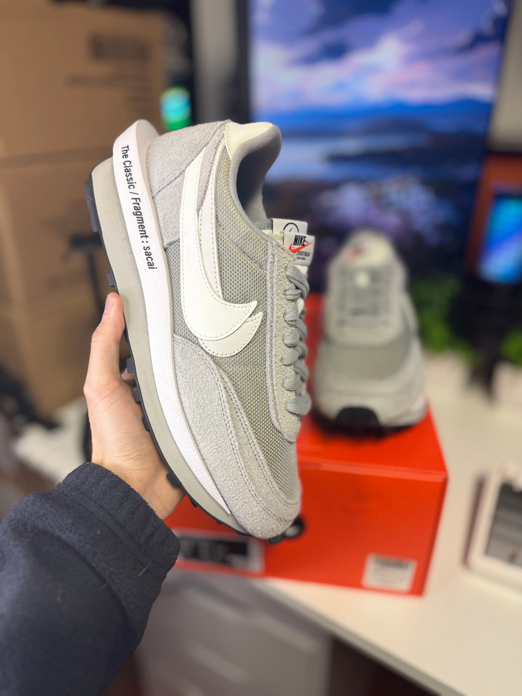 "Grey" Sacai x Fragment Nike LD Waffle
